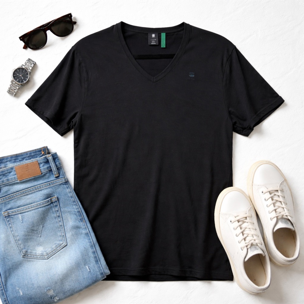 G-Star RAW Organic Cotton V-Neck Tee Men’s XXL Black Minimalist Shirt